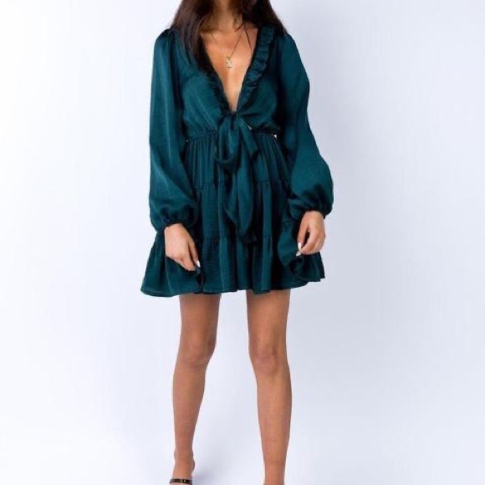 Princess Polly Teal Satin Dress